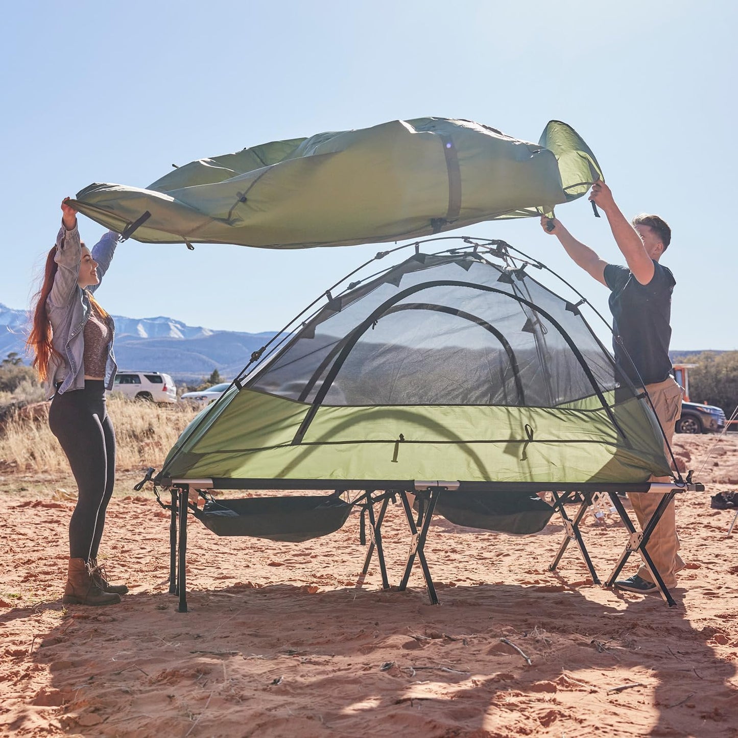 Teton Camping Cot with Patented Pivot Arm, Folding Camping Cot, Durable Heavy Duty Canvas, Comfortable Sleeping Bed for Adults, Portable
