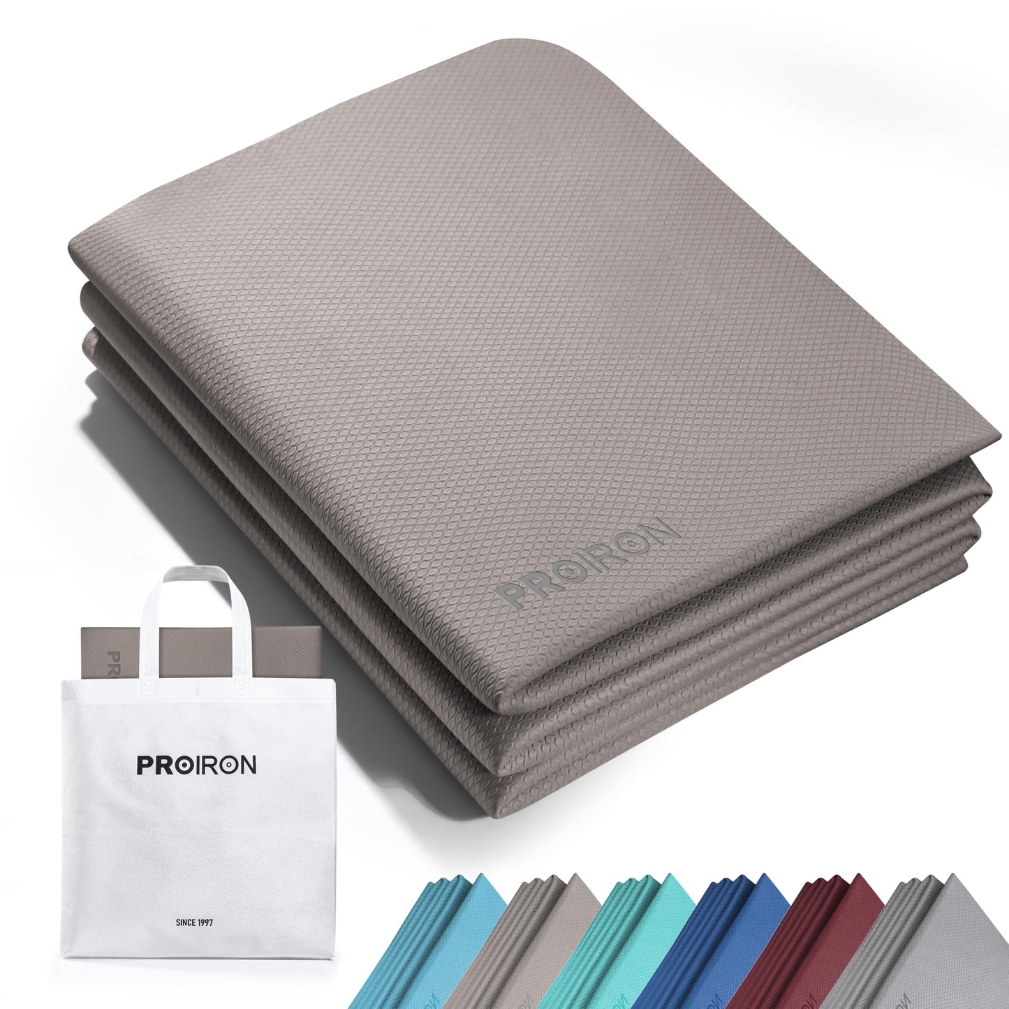 PROIRON Foldable 72"x24"x0.24"(6mm) TPE Travel Yoga Mat, Folding Mat Thick for Home Workout & Travel, Non Slip Yoga Mats with Carry Bag, Packable Pilates Mat for Home Gym, Pilates, Fitness, Stretching-Brown