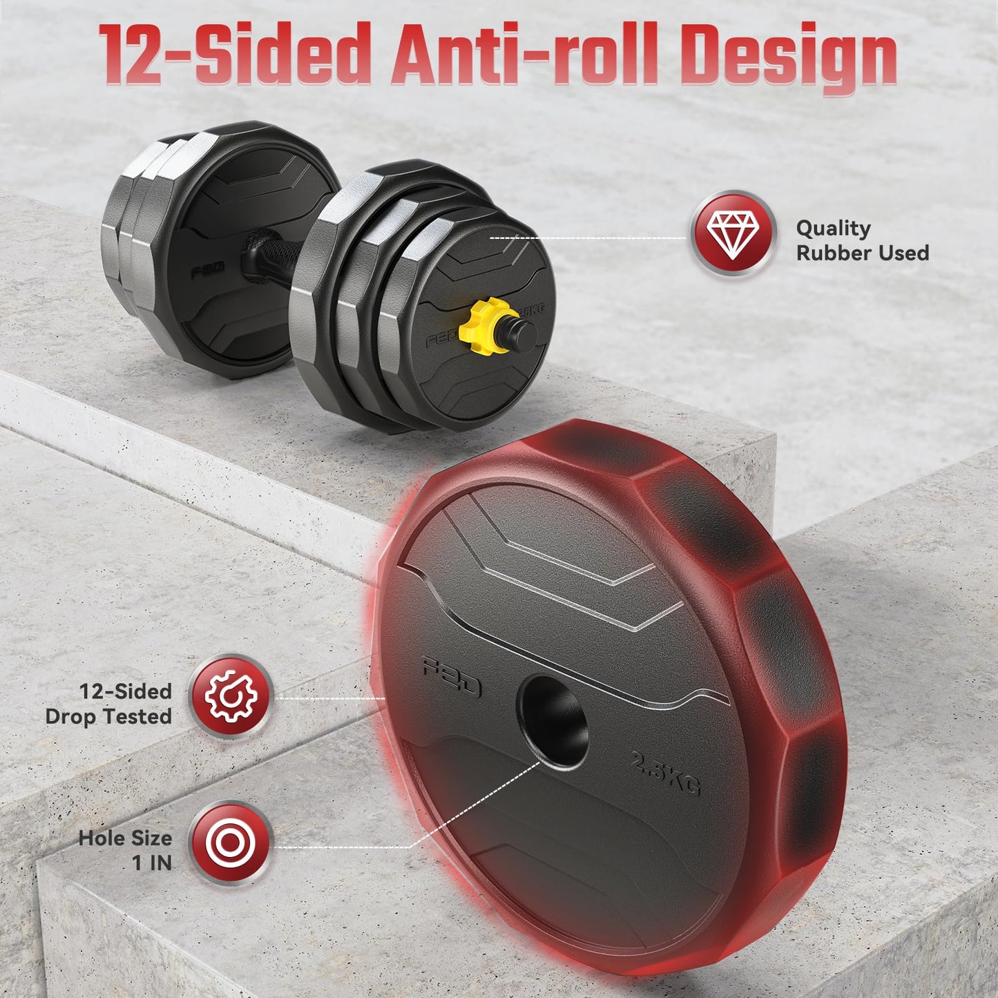 FEIERDUN Adjustable Dumbbells, 48lbs Free Weight Set with 4 Modes, Used as Barbell, Kettlebells, Push up Stand, Fitness Exercises for Home Gym Suitable Men/Women