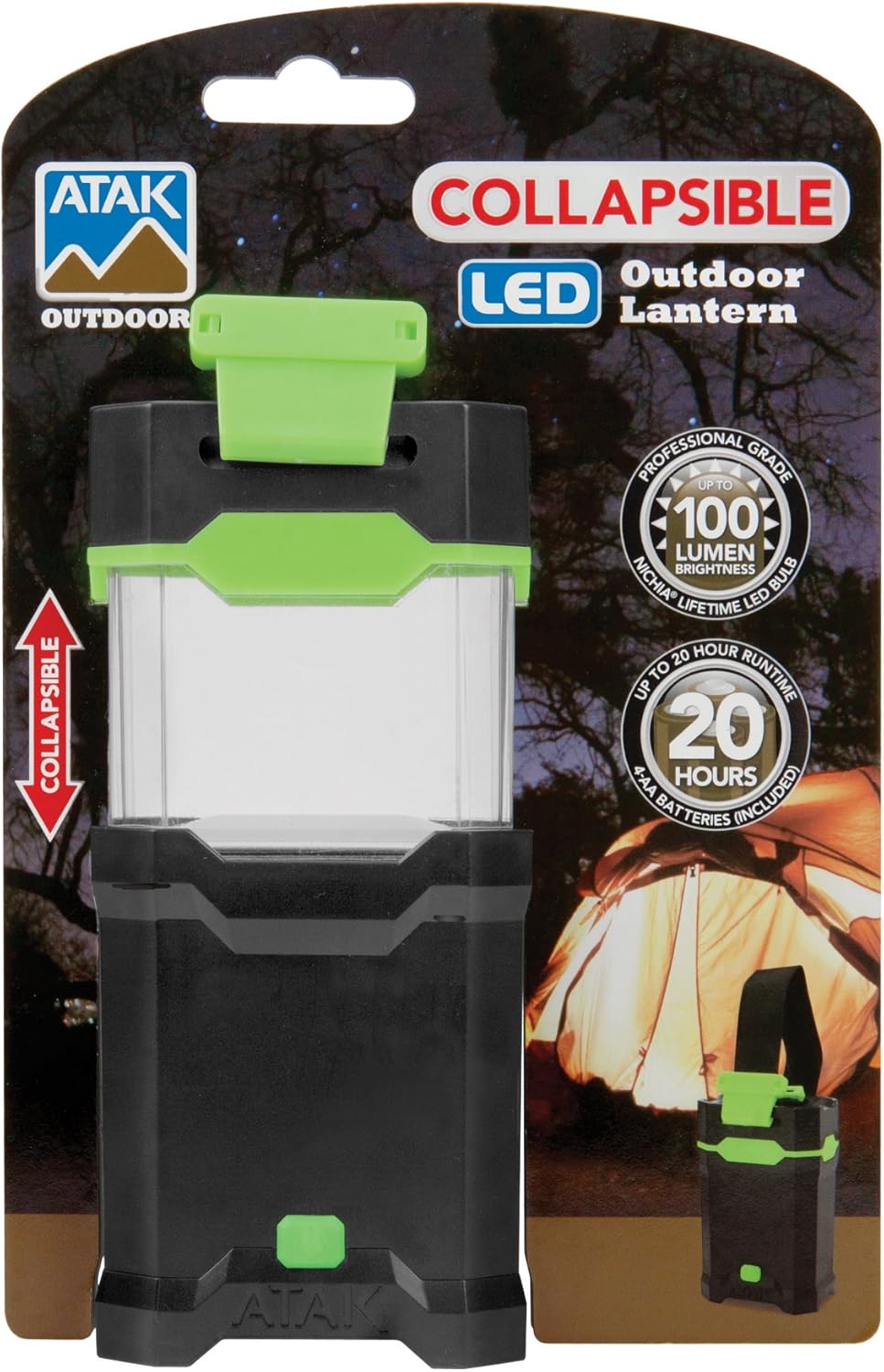 Performance Tool 422 Collapsible LED Lantern for Outdoor or Emergency Lighting, Black/Green