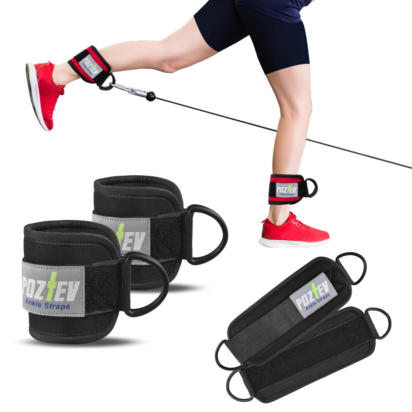 Ankle Straps for Cable Machine (PAIR) – Adjustable Padded Cuff Leg Straps Attachment, Ideal for Glute Workouts Leg Training Kickbacks Hip Abductors Booty Building & Lower Body Fitness (Black)