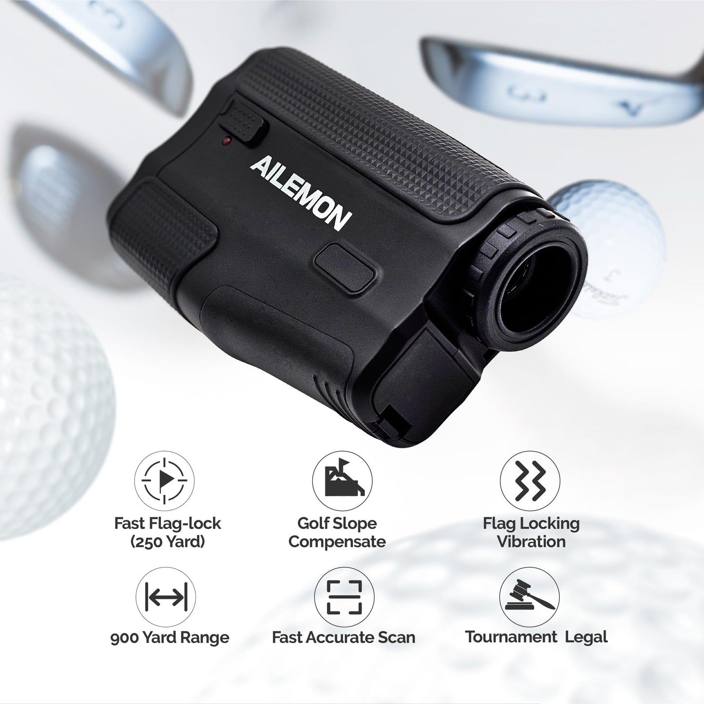 AILEMON Golf Laser Rangefinder Hunting Range Finder 900Y Fast Focus High-Precision Continuous Scan Flag Pole Locking Vibration Function Slope Mode Range Finder