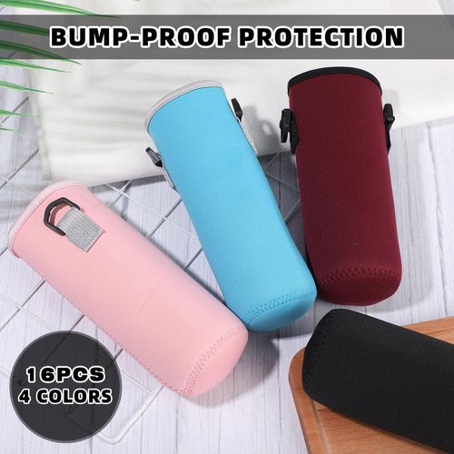 Zhehao 16 Pcs Neoprene Water Bottle Sleeve with Shoulder Strap Water Bottle Holder 32 oz Water Bottle Carrier Insulated Water Bottle Pouch Adjustable Water Bottle Sling Bag for Boys Girls (Multicolor)