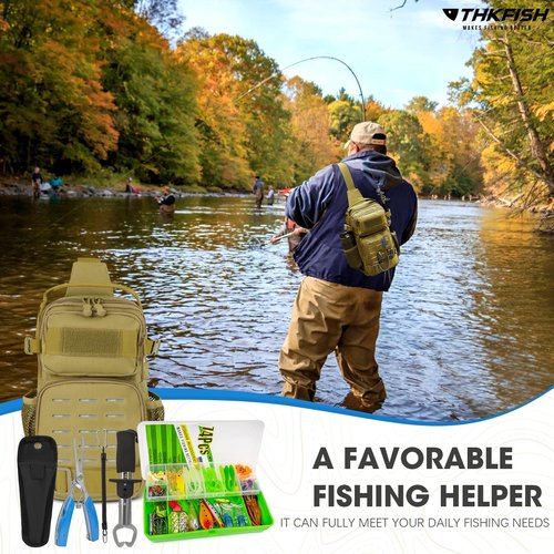 THKFISH 79 Pcs Fishing Tool Kit with Backpack, Tackle Boxes, Pliers, Bait Lure Gear, Fish Hook Remover, Lures, Lip Gripper