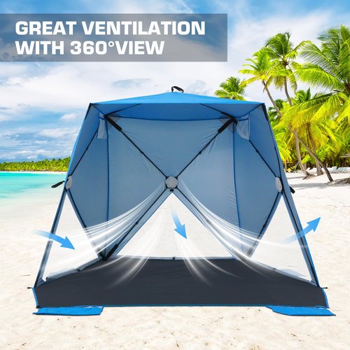 EAGLE PEAK Pop up Beach Tent, Beach Canopy Tent Sun Shade, UPF50+ UV Protection, Water and Wind Resistant, Easy Setup Cabana Shade Canopy 3-4 Person Capacity, Blue