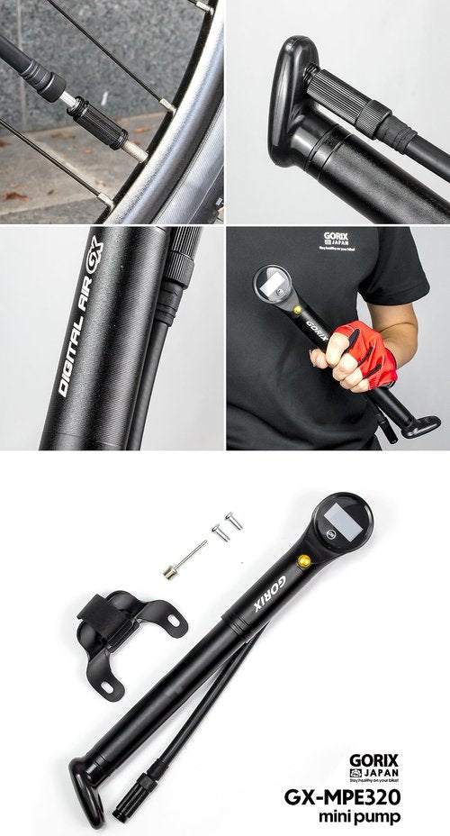 GORIX Bike Portable Pump, Bicycle Air Pump High Pressure 320pis with Digital Gauge Air Gauge Presta Schraeder (GX-MPE320)
