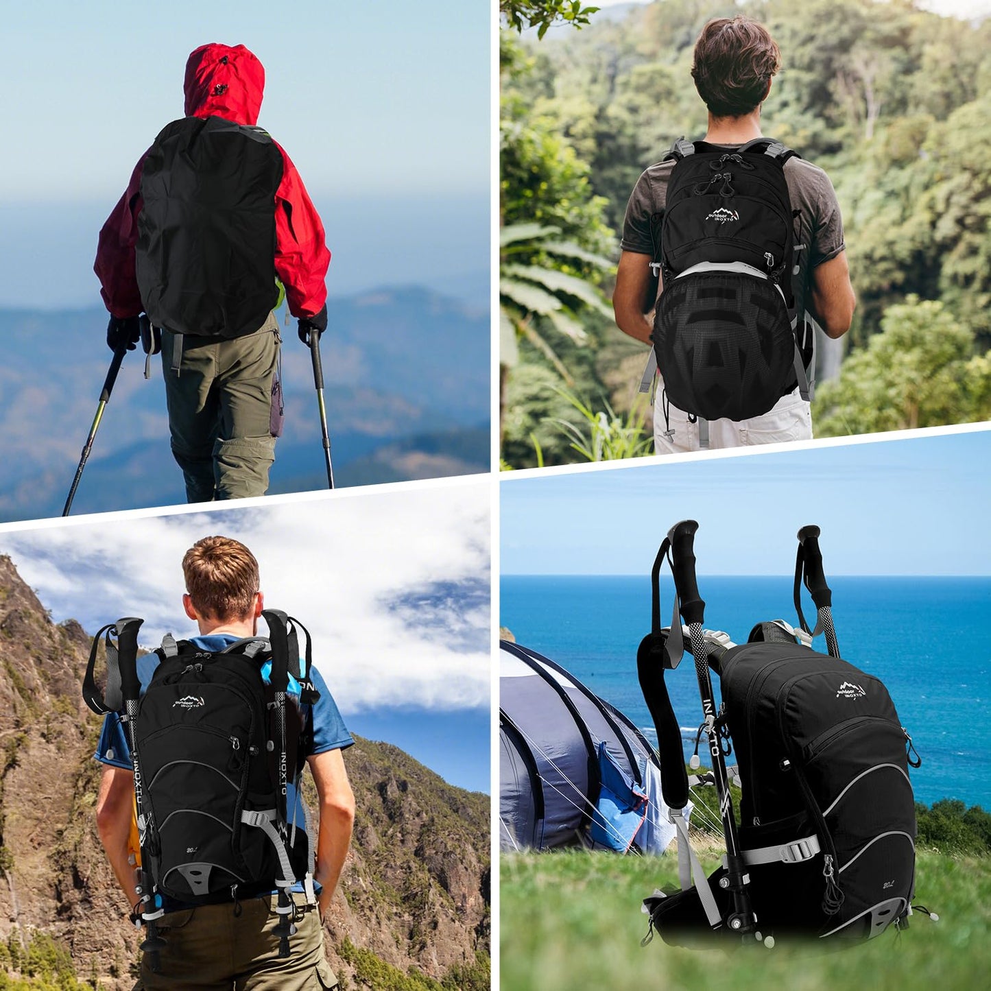 IX INOXTO Hydration Pack,20L Hydration Backpack, Hiking Internal Frame Backpacks with 2L Hydration Water Bladder and Rain Cover, for Cycling,camping, hunting,Ski, Snow for Men, Women (black)