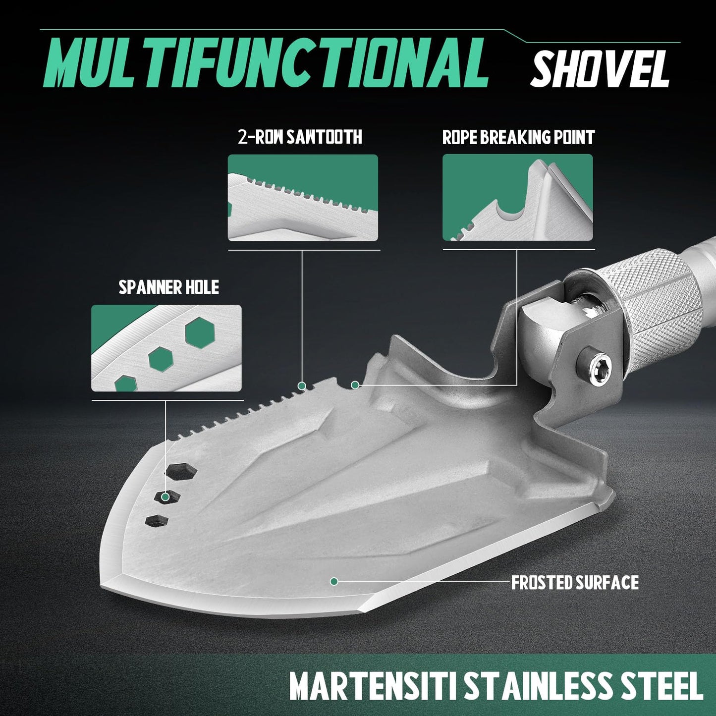 FUSIONKEI Folding Shovel 18 in 1 Multifunctional Camping Shovel Outdoor Spade Field Spade with Axe and Pickaxe for Offroad Survival Hiking Garden