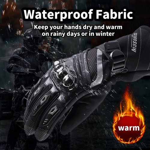 Masontex Motorcycle Gloves for Men and Women Winter Touchscreen Waterproof Riding Gloves for Dirt Bike Motorbike Motocross BMX ATV UTV (M37-Black, M)