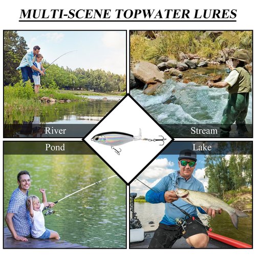 Top Water Bass Fishing Lures - Floating Baits with 360° Rotating Tail for Freshwater & Saltwater