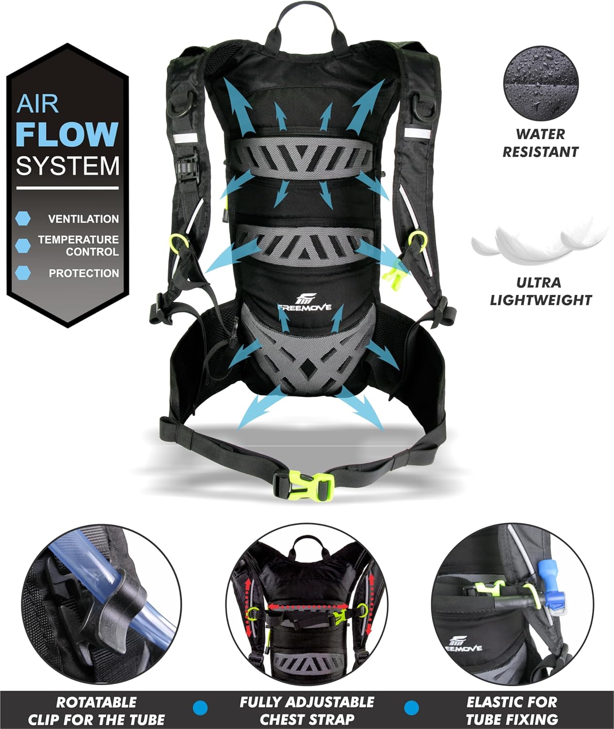 FREEMOVE Hydration Water Backpack 3in1 with 2L Bladder & Insulated Backpack Cooler Bag - a Complete Hydration Solution - Ideal Hydro Camel Back Pack for Hiking, Biking, Running, Cycling, MTB & Rave