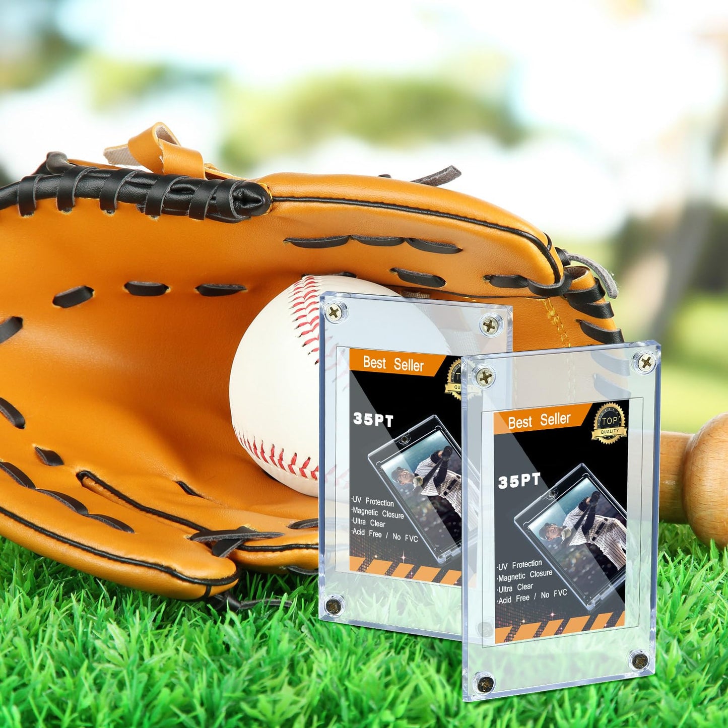 Jetec 40 Pieces Trading Card Protector Baseball Screw Card Holder 35 Pt Acrylic Clear Display Protector for Baseball Football Sports Trading Game Storage and Display