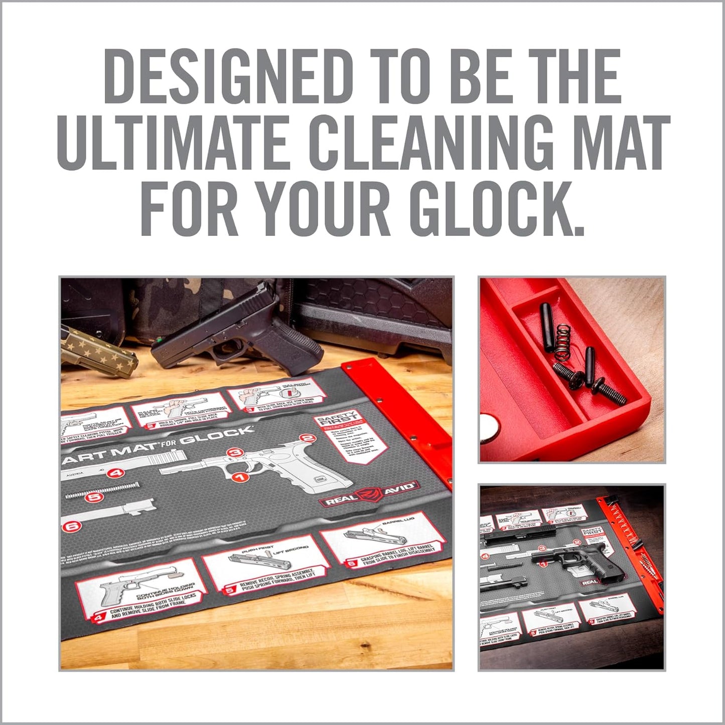 Real Avid Gun Cleaning Mat 19" x 16" with Magnetic Parts Tray | 1911, Glock, Smith & Wesson M&P or Sig Sauer P365 & P365XL (Choose Style Below)
