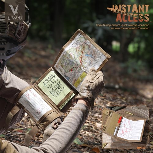 LIVANS Map Case Tactical Arm Sleeve QB Wristband Map Pouch Tactical Armband Sleeve Military Arm Wrist Pouch Document DOPE Card Holder for Shooting Rescue Field Measurement, Include Flag Patch