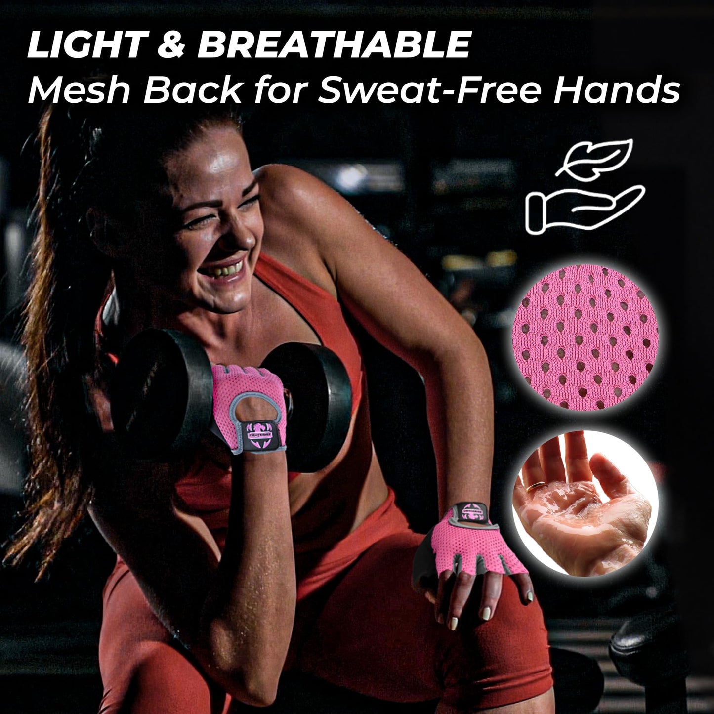 FIGHTSENSE Workout Gloves for Men Women, Weight Lifting Glove with Non-Slip Silicon Padded Palm, Breathable, Lightweight Exercise Gym Gloves for Weightlifting Powerlifting Cycling Rowing (Pink, M)