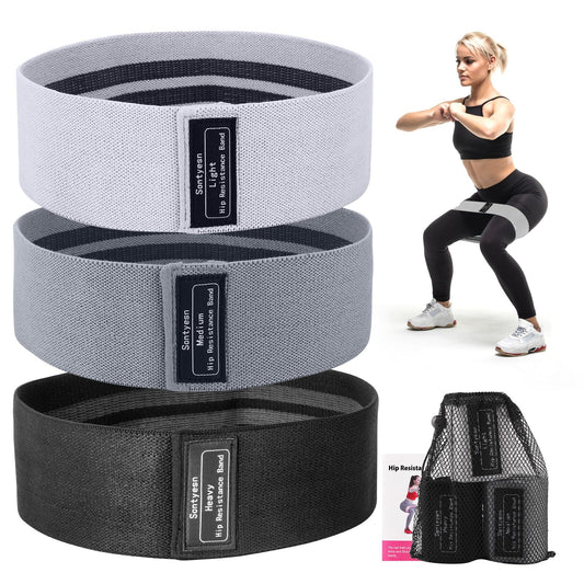 4 fabric hip lift resistance bands for men and women-hip and leg resistance bands, fabric exercise bands for yoga, Pilates and home exercise, with exercise guides (Light Gray, Gray, black)