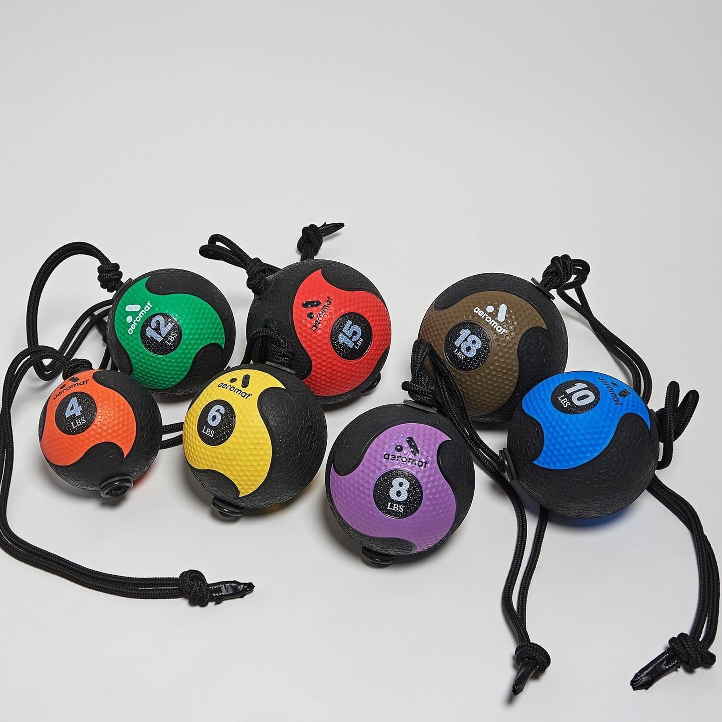 Aeromat Elite Power 39" Rope 12 lb Medicine Balls for Exercise - 9" Dia Workout Ball, Weighted Exercise, Weight Wall Color-Coded Ball with (Green)