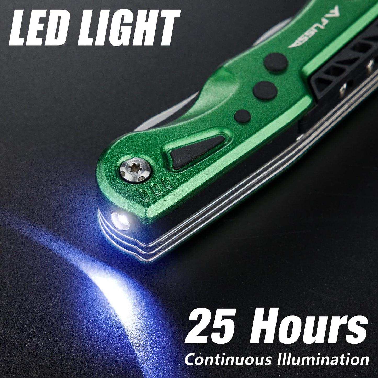 FLISSA 13-in-1 Multi Tool Wrench, Gift for Dad, Stainless Steel Multitool Adjustable Wrench with LED Light, EDC Pocket Knife with Sheath, Multipurpose Multi Use Tool