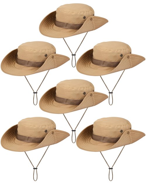 Coume 6 Pieces Safari Boonie Hats Bulk Wide Brim Fishing Hats for Men Women Camo Boonie Cap for Safari Military Hiking(Simple Style)