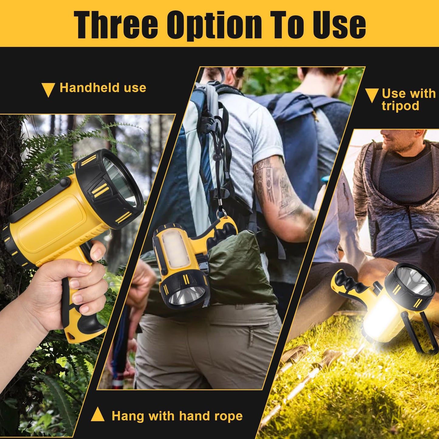 WEILAI Super Bright Rechargeable Spotlight Handheld Rechargeable LED Flashlight Tactical Searchlight with USB Output 6 Light Modes Camping Light (Yellow)