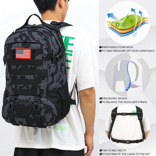 Houart Camo Backpack,Military Tactical Backpack for Men with Flag Patch,30L School Backpack for Outdoor