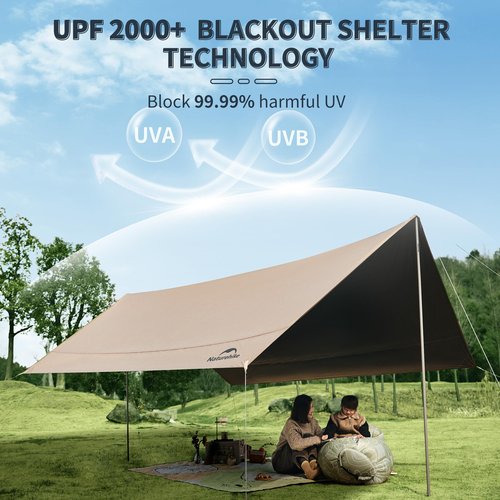 Naturehike Cloud Skies Camping Tent Tarp with Poles, Waterproof PU 18000mm+ Rain Shelter, Anti-UV UPF2000+ Camping Sun Shelter Canopy