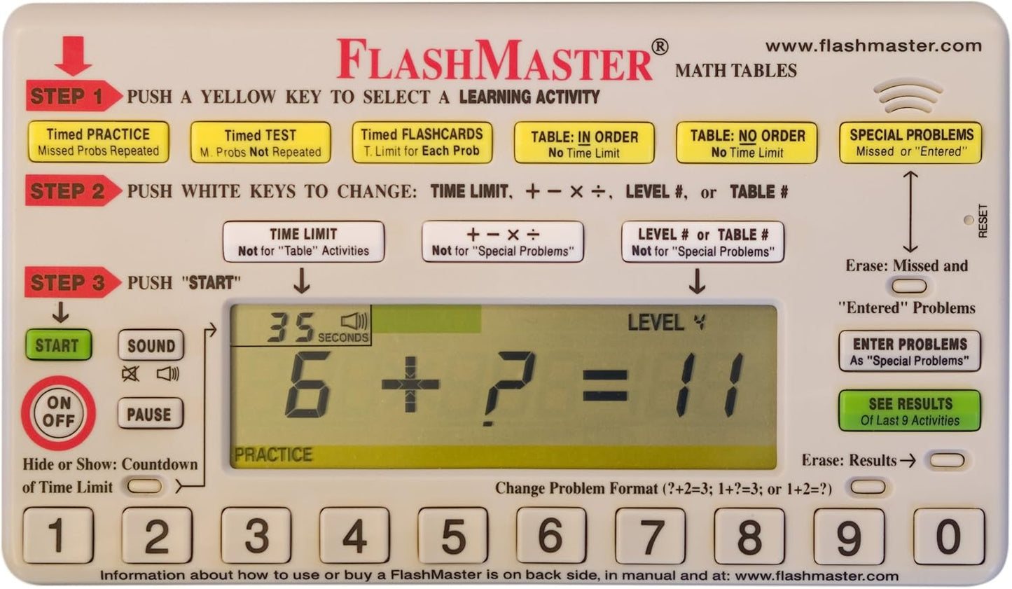 FlashMaster: Handheld Computer for Mastering All Basic Math Facts (3 Month Warranty)