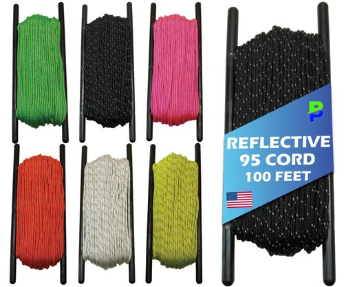 BORED? PARACORD! Reflective 95 Cord - High Visibility Strand - 1.75mm x 100 Feet - Hiking, Camping, Tent Guyline, Running, Biking, Tools - Black