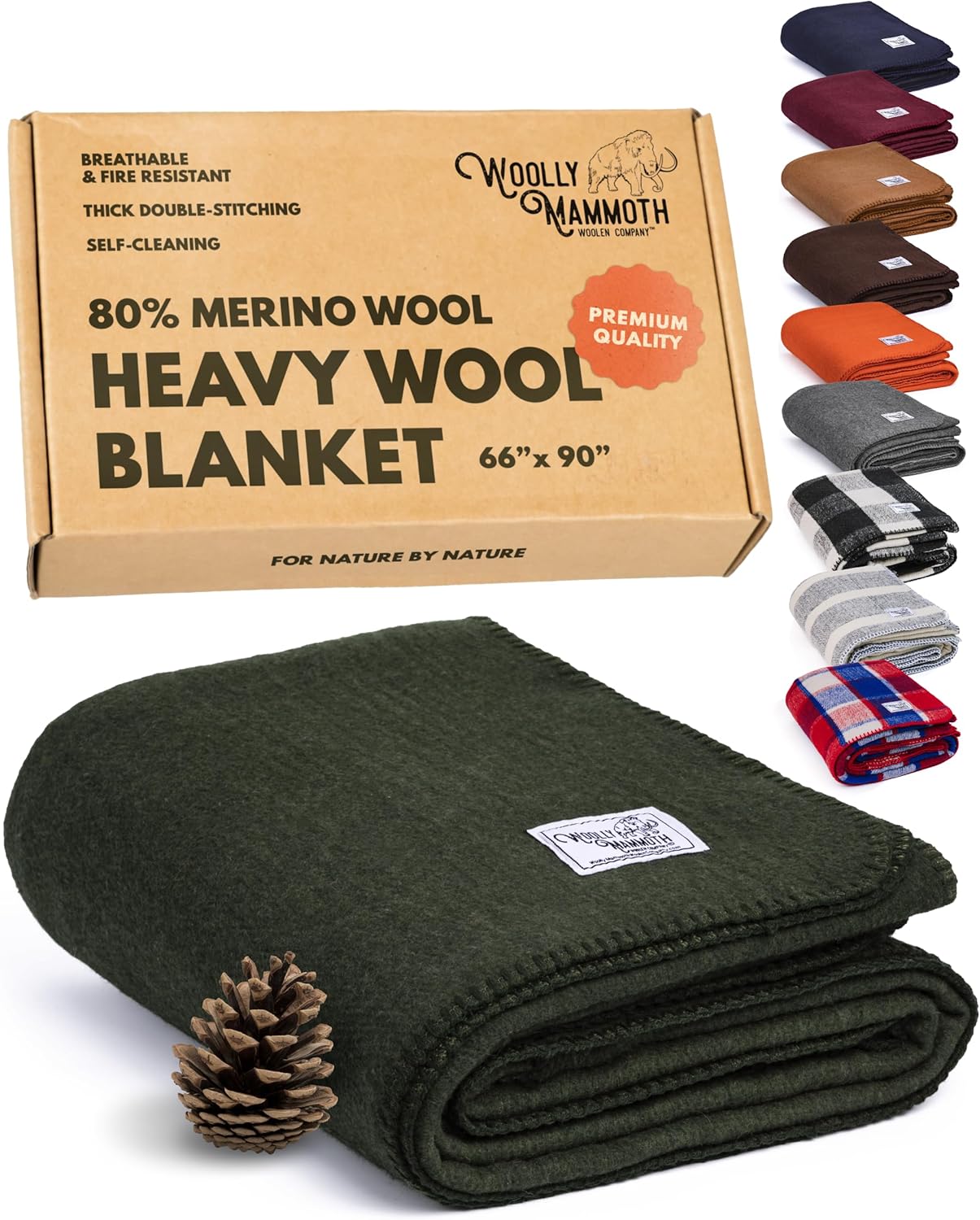 Woolly Mammoth Woolen Co. | Extra Large Merino Wool Camp Blanket | Perfect Outdoor Gear | Bedroll for Bushcraft, Camping, Trekking, Hiking, Survival, or Throw Blanket at the Cabin (Gray), 66" x 90"