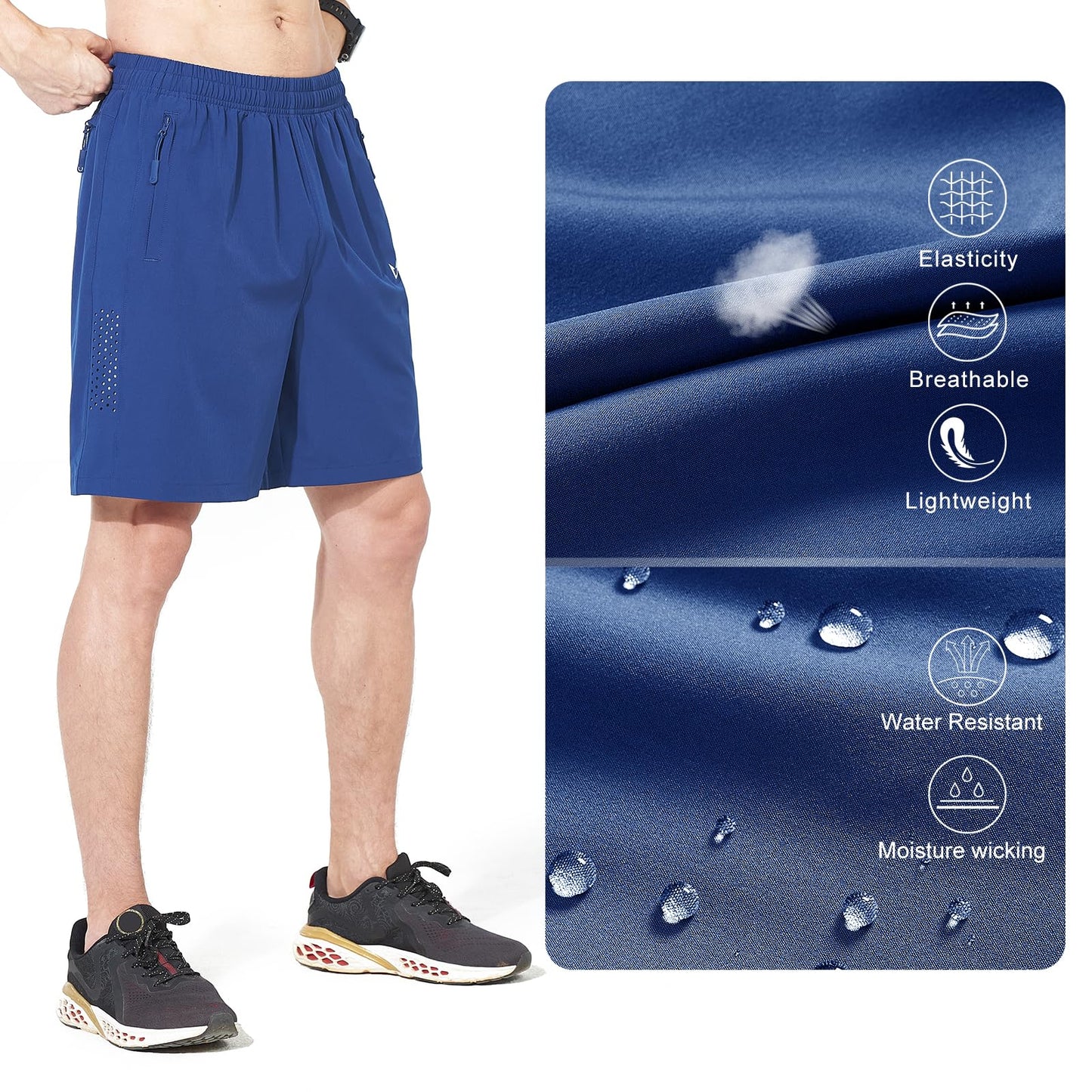 NORTHYARD Men's Athletic Running Shorts Gym Workout 7"/9"/5" Quick Dry Lightweight Sports Basketball Tennis 3 Zipper Pockets RoyalBlue M