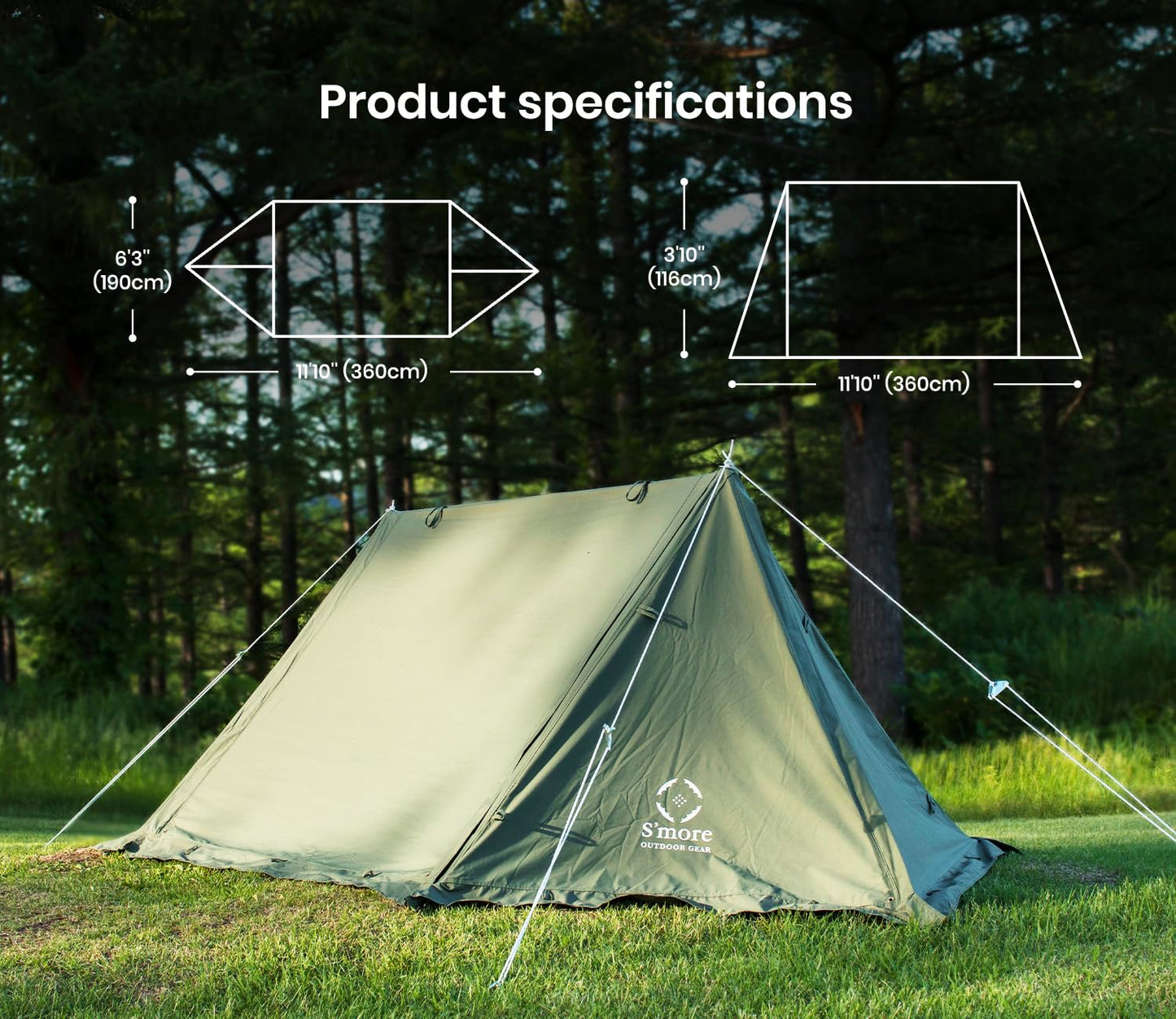 S'more Kleine Base Camping Tent, 4 Season Luxury Outdoor Camping and Glamping Tent for 2 Adults, Breathable Waterproof Cloth with Screen Inner Tent(Extra) and Carry Bag (Green)