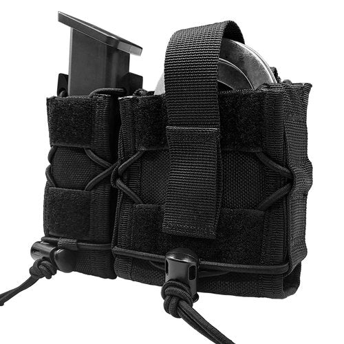 SZWRSKJ Handcuff Pistol Mag Pouch Combo, Open- Top Handgun 9MM Magazine Handcuff Case, Quick Release Cuff Holster for MOLLE Belt, Tactical Vest
