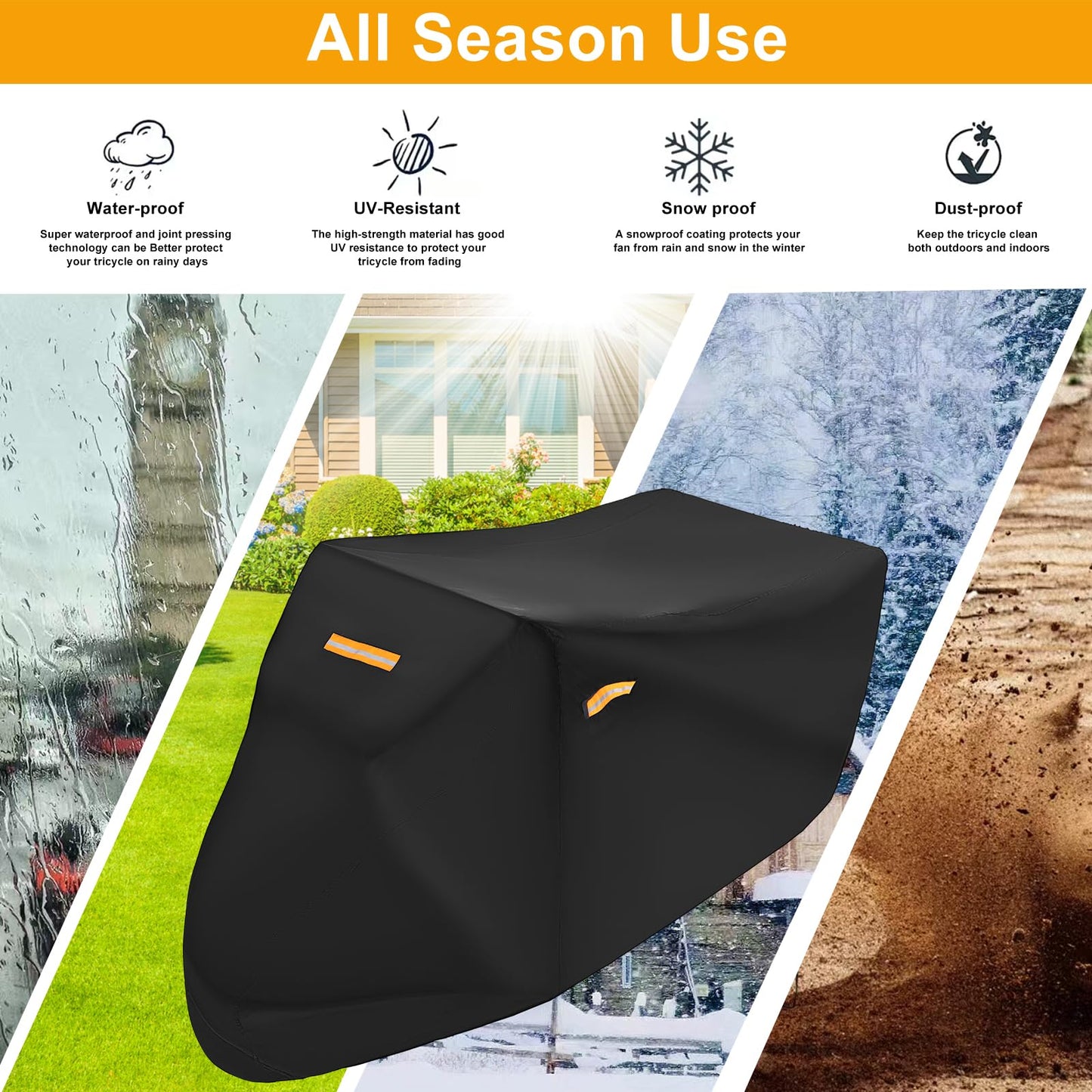 Adult Tricycle Cover Electric Tricycle Covers, Strong UV Protection & Windproof, Waterproof, Heavy Duty Oxford Cloth Tricycle Cover, Black