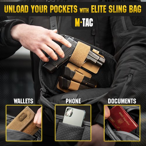 M-Tac Tactical Large Crossbody Bag for Men - Concealed Carry Sling Bag - Black CCW Chest Bag - Elite Sphaera Shoulder Bag (Loop Panel)