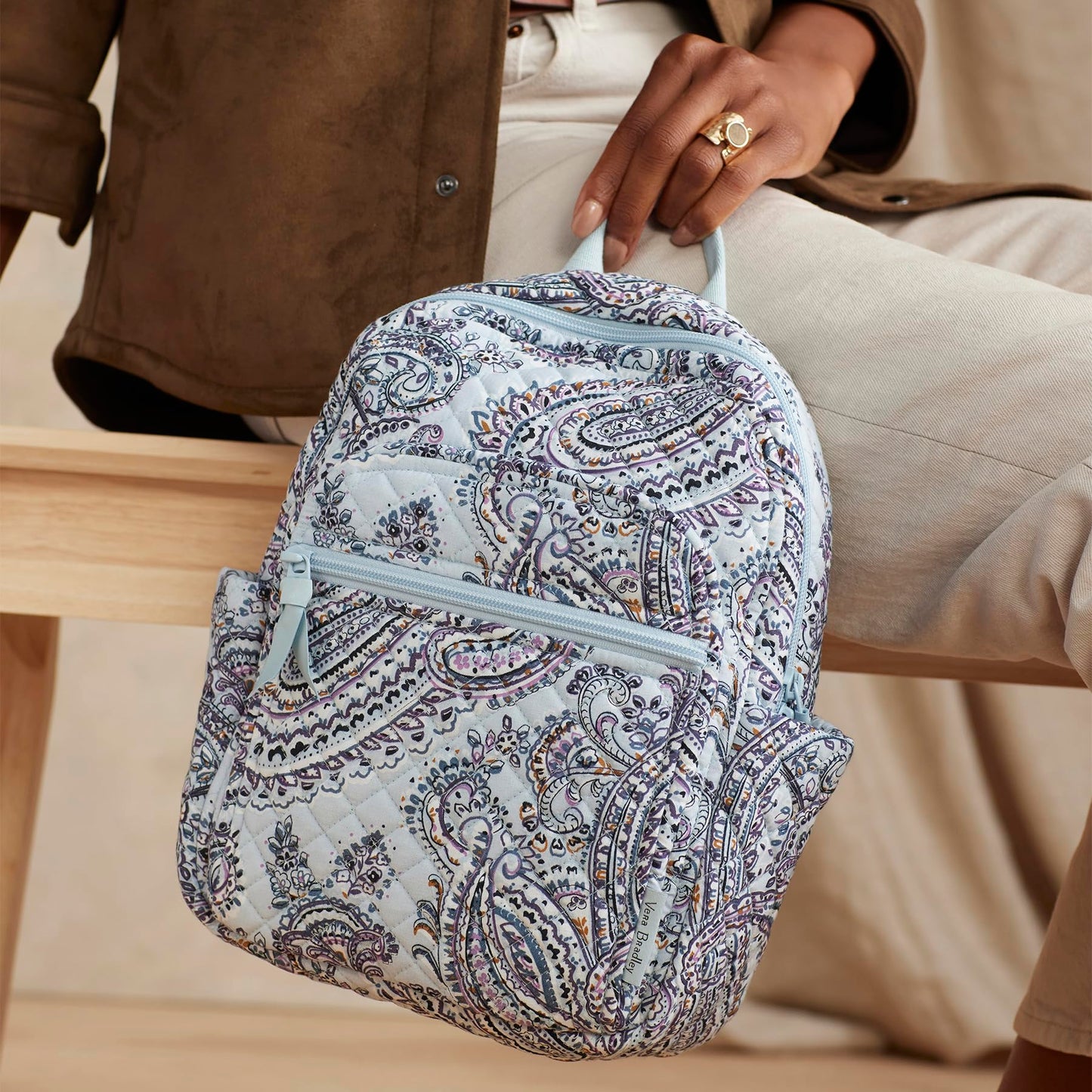 Vera Bradley Women's Cotton Small Backpack, Soft Sky Paisley, One Size