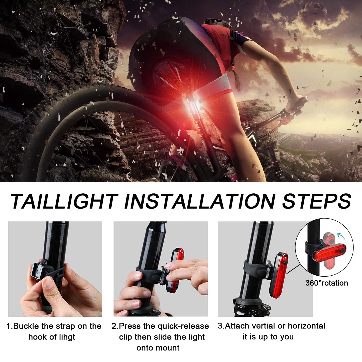YUERWOVER 2 Pack USB Rechargeable LED Bike Tail Light Bicycle Rear Cycling Night Essential Reflector Seat Back Safety Lamp 4 Modes Waterproof Bright Warning Flash MTB Light for Men Women Kids