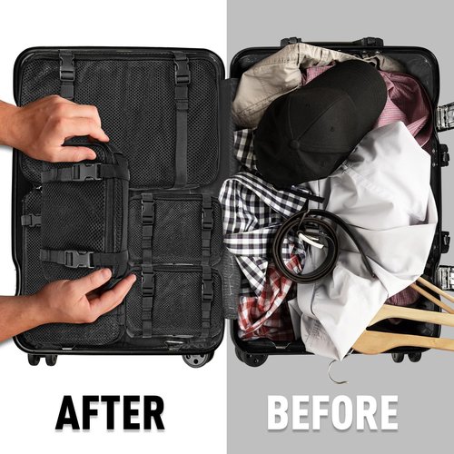 CASONMMAX 4 Set Tactical Packing Cubes ，Compressible Mesh Duffle Storage Bag,Portable Edc Molle Pouch Organizer. (BK)