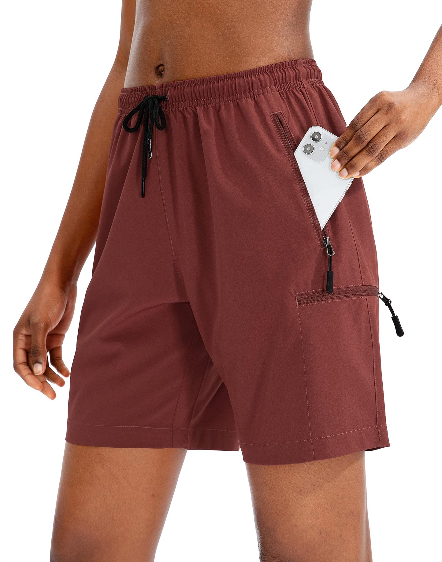 SANTINY Women's 5''/ 7''/9'' Hiking Cargo Shorts Quick Dry Lightweight Summer Shorts for Women Athletic Golf Zipper Pockets(Maroon_M)
