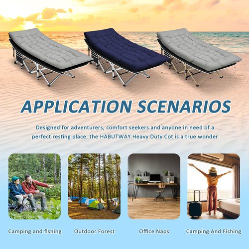 HABUTWAY Camping Cots for Adults with 600lbs Load Capacity, Folding Camping Cot with Mattress, Sleeping Cot for Adult with Carry Bags for Travel,Beach,Patio,Home Office,Nap Time(Blue)