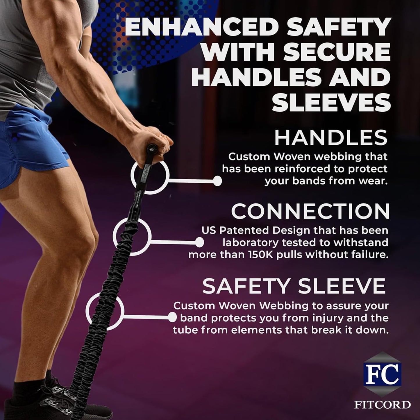 American Made FITCORD Resistance Bands 2 Pack with Door Anchor- Home Workout Equipment Set - Secure & Durable, Body Stretching & Strength Training for Men & Women - 7lb & 18lb Bands