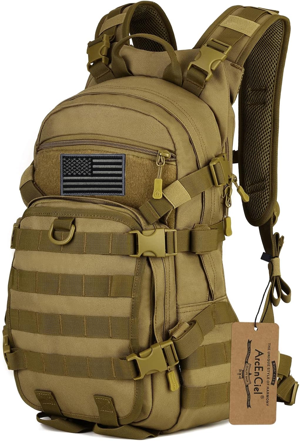 ArcEnCiel 25L Adult Tactical Motorcycle Cycling Backpack Pocket Molle Pack Helmet Holder(Patch&Rain Cover Included)