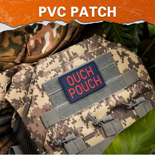 backtime Ouch Pouch Morale Patch PVC Tactical Patch with Hook & Loop Fastener, Funny 3D Rubber Humor Patch for Backpacks, Bag, Jeans, Jacket, Vest, Hat, Helmet, Red Blue Color