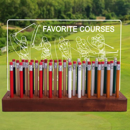 CoolGift Mart Light Up Golf Pencil Display Case, Wooden Acrylic Accessories with Warm White Lights for Pencil Display and Storage in Homes, Offices, Golf Pro Stores, Golf Museums, and Galleries