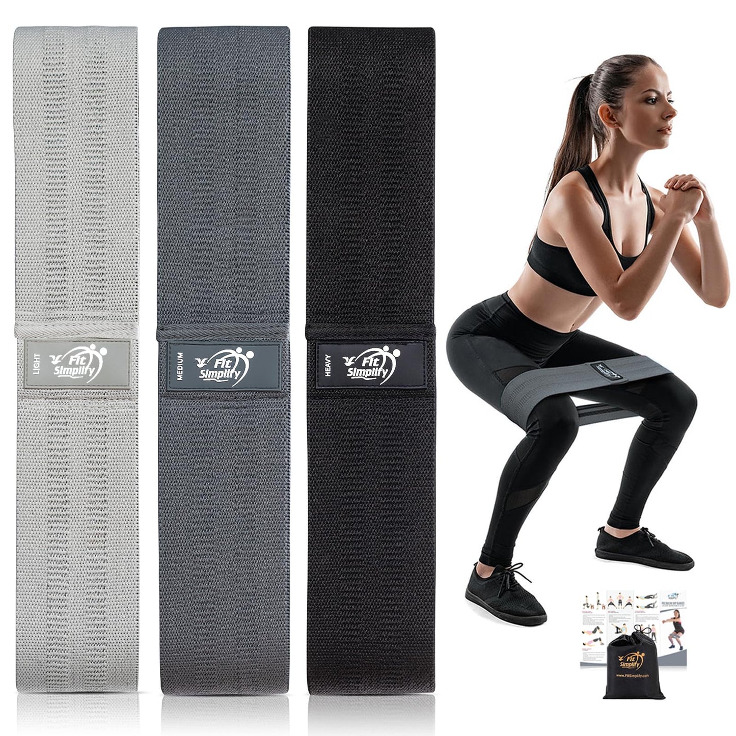 Fit Simplify Resistance Loop Exercise Bands and Fabric Resistance Hip Bands