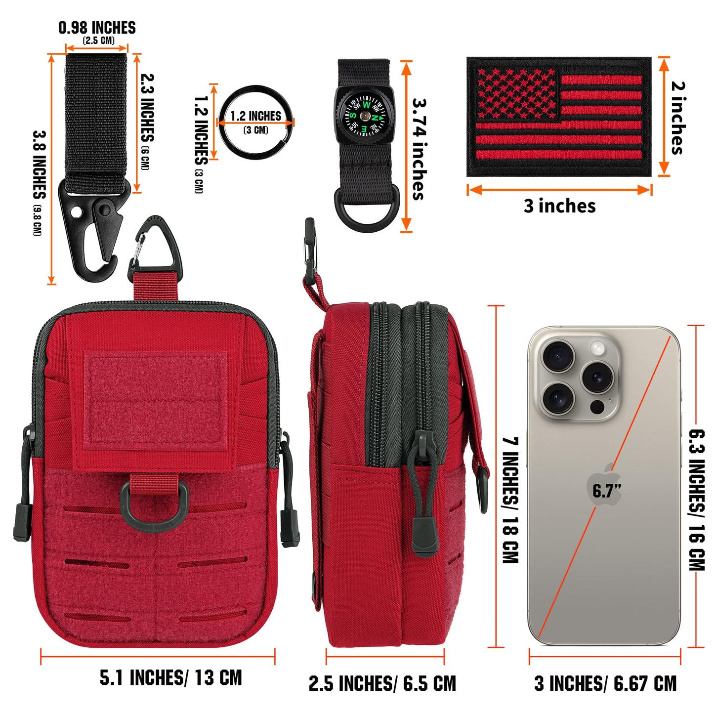 IronSeals Tactical Molle Utility EDC Pouch Nylon Waist Belt Bag Camping Hiking Organizer Pouch Phone Holster for iPhone 16 Pro Max/16 Pro/15 Pro Max/14 Pro Max/13 Pro Max/12 Pro Max/11 Pro Max, Large