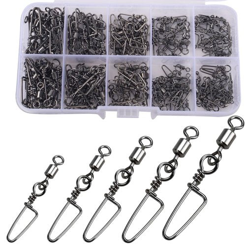 ENERHIKE 150pcs Fishing Snap Swivels Barrel Swivel with Coastlock Snap Stainless Swivel Corrosion Resistant Fishing Tackle Accessories Lure Line Connector for Saltwater Freshwater Fishing