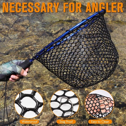 Dovesun Rubber Fishing Net Replacement Netting without Handle Clear Black Fishing Nets for Fish Fly Fish Landing Net Bag for Freshwater Saltwater Foldable Trout Net Rubber Mesh 5 Sizes