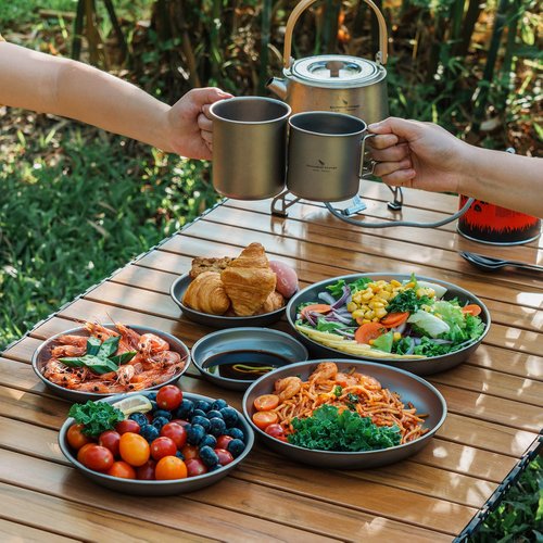Boundless Voyage Titanium Camping Plate Dishes Saucer Lightweight Round Dinnerware Set Stackable Serving Plates Pasta Plates Travel Outdoor Home Kitchen Tableware Set Ti1120T