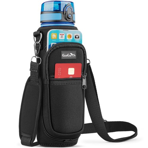 EcoEarth - Water Bottle Carrier Bag - Bottle Pouch Holder - Adjustable Shoulder Sling Strap & 2 Convenient Pockets - Hydration Solution for Hiking, Running, Walking & Everyday Adventures