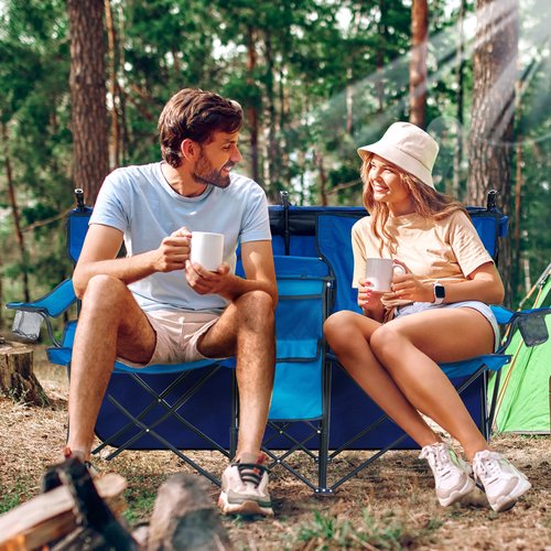 WTVIDAS Double Beach Chair with Canopy Shade Heavy Duty Camping Chairs with Cup Holder Folding Loveseat for Outside Lawn